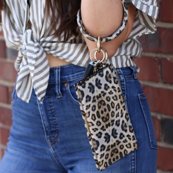 Accessories - Key Chain Bangle Wristlet Pouch Leopard Print